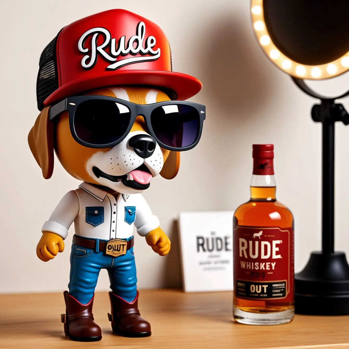 rude dog bobble head toy wif red trucker cap